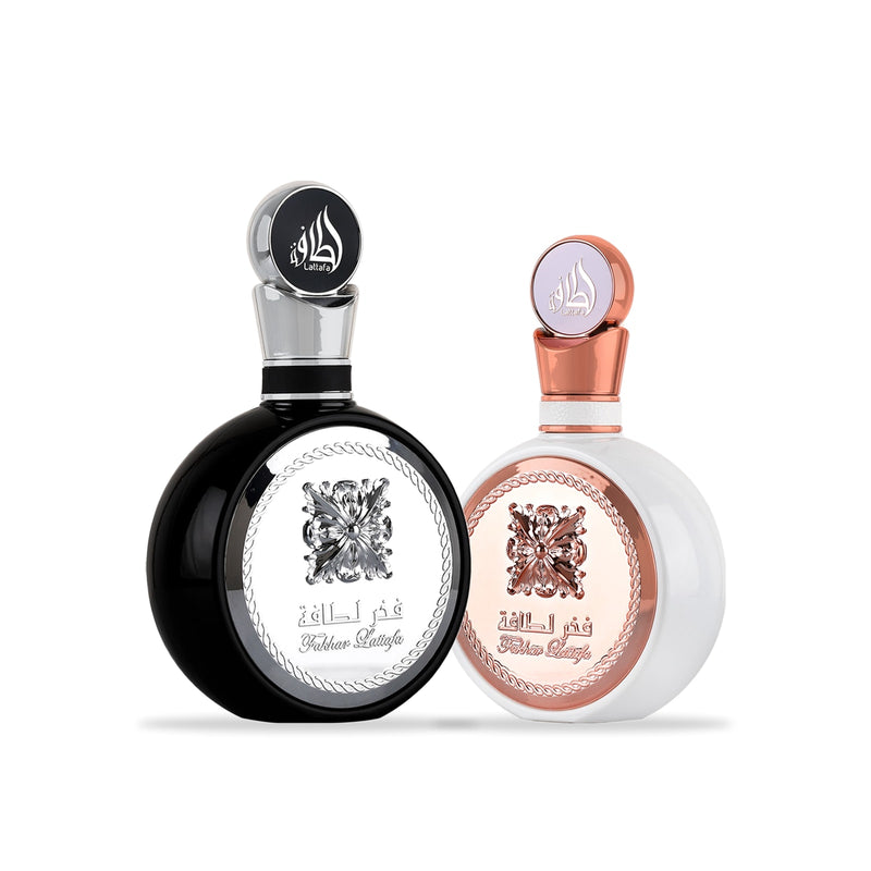 Combo Él & Ella: Fakhar Black + Fakhar Rose de GJ Perfumes – perfume árabe original